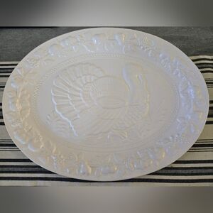 White Ceramic Turkey Platter — Vintage Classic Holiday Serving Dish